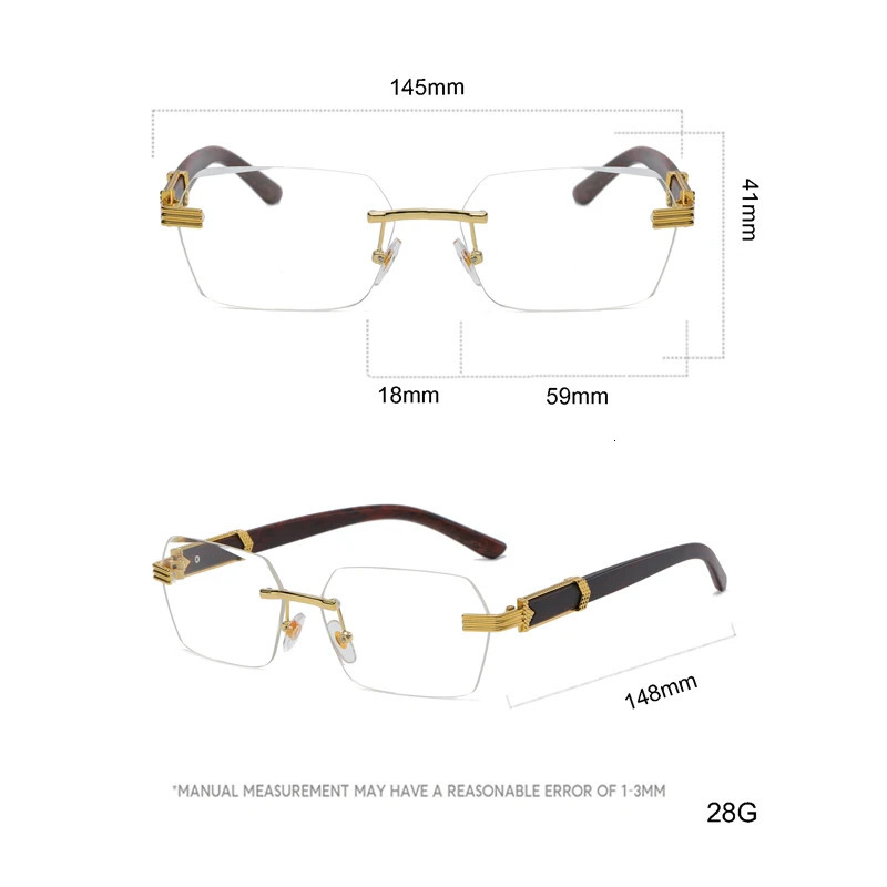 frameless rectangular highquality sunglasses for womens transparent lens glasses UV400 250325