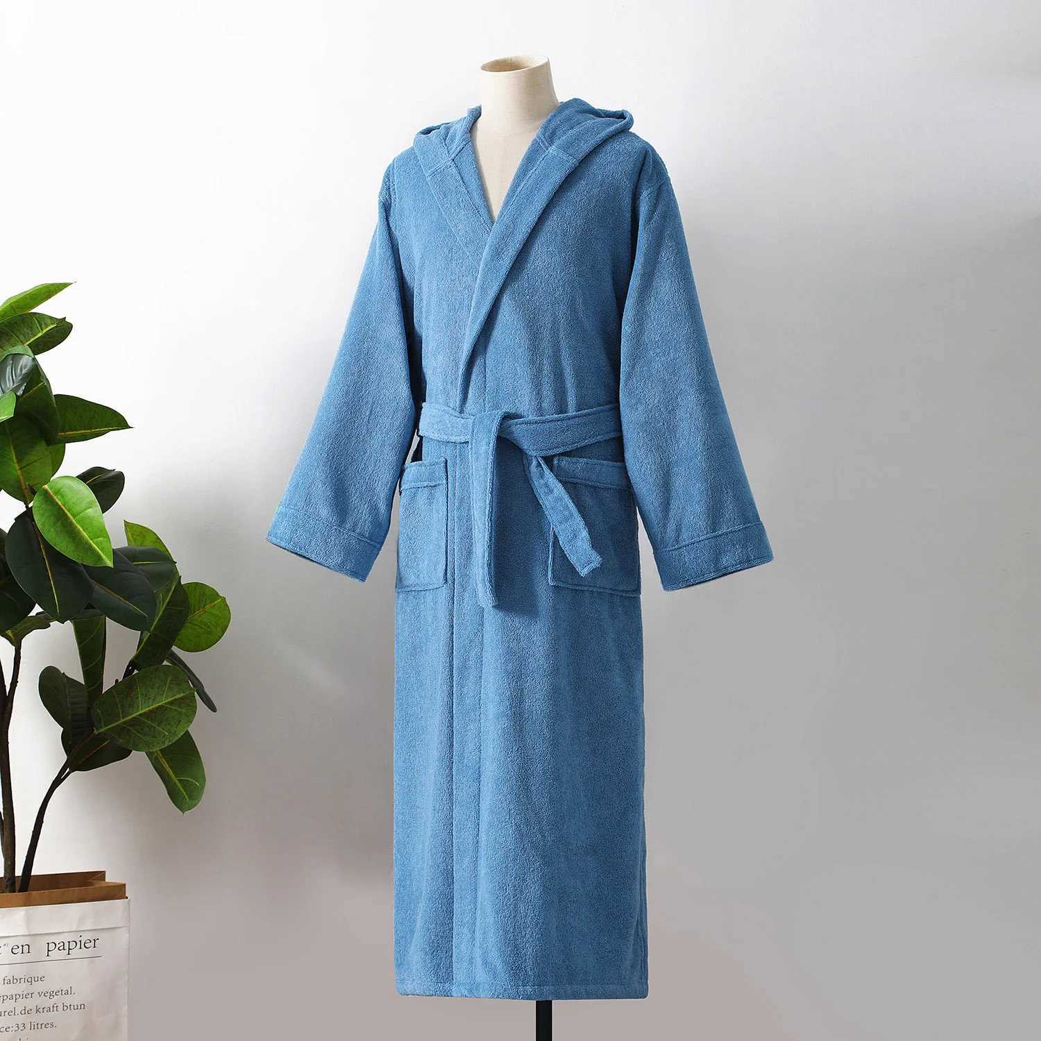 Mens Thick Warm Long Bathrobe Comfortable Bath Robe Male Dressing Gown Monochromatic Homewear Plus Size Winter C251104