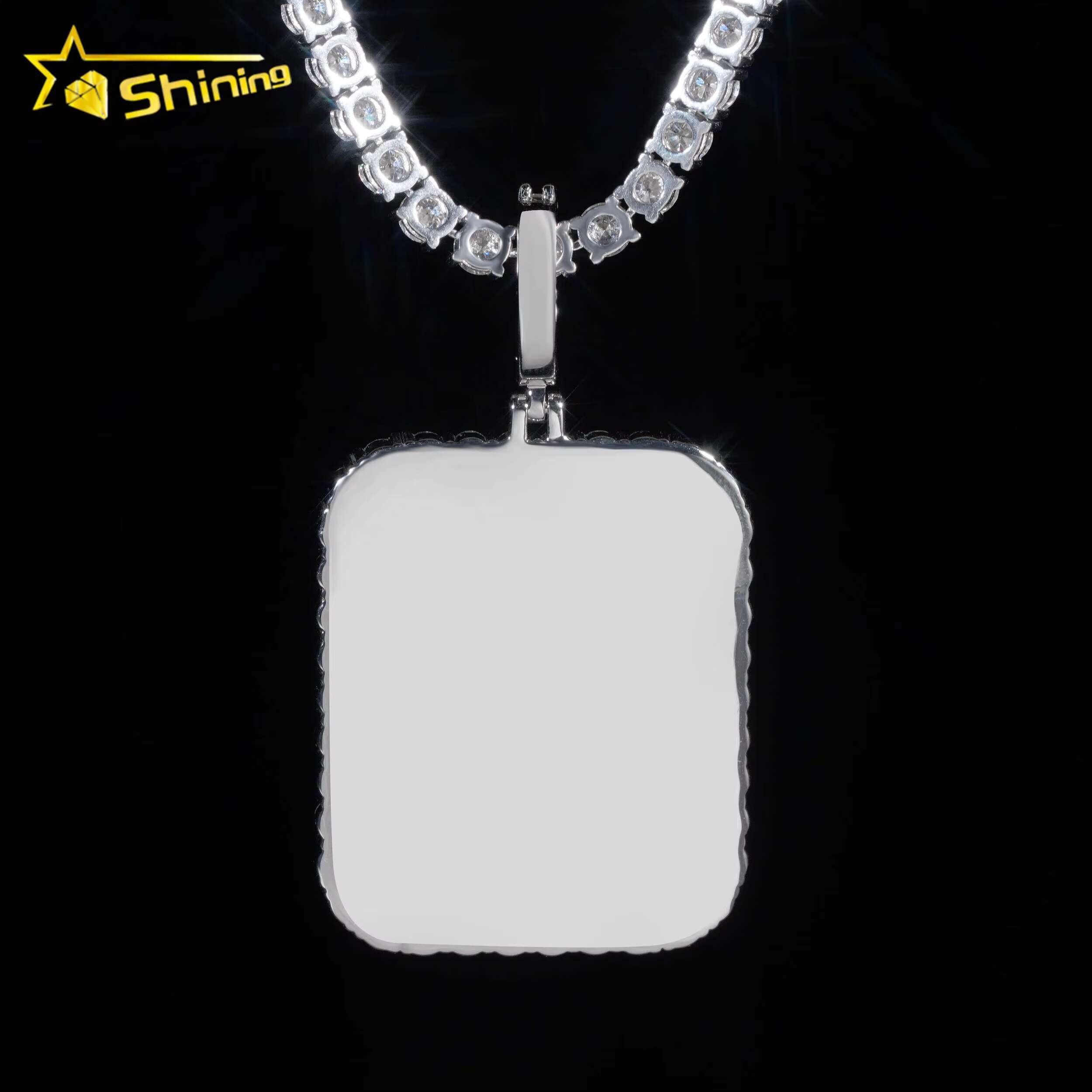 Custom Picture Pendants Rectangle Shape Silver 925 Hip Hop Moissanite Memory Pendant