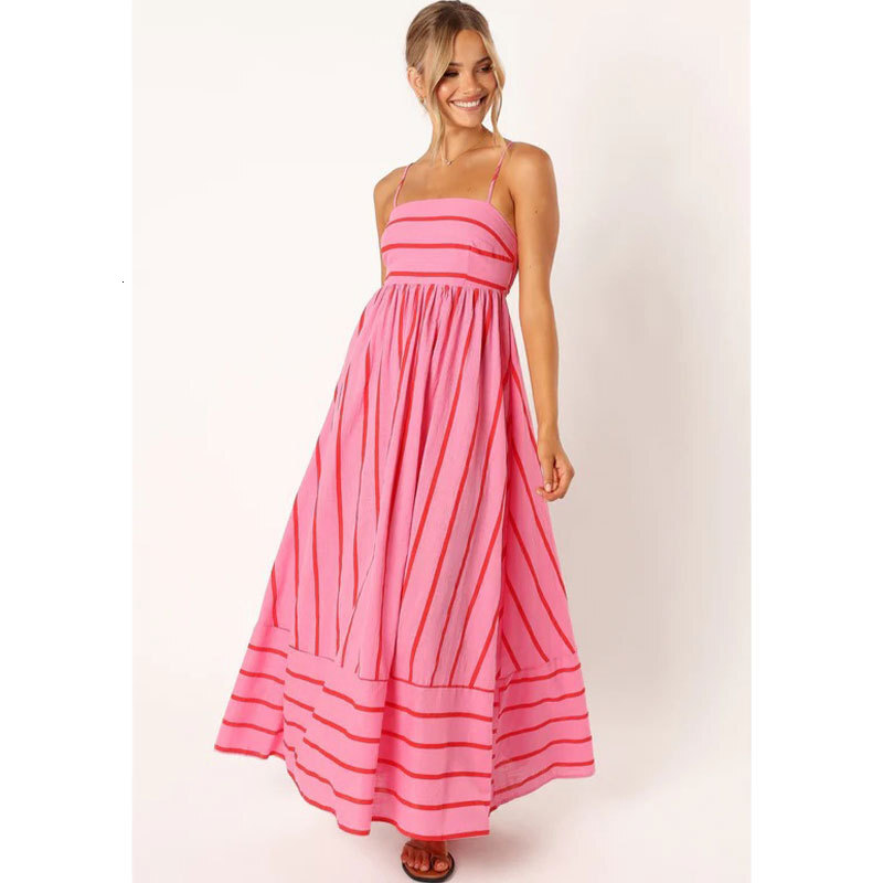 2025 Spring/Summer New Womens Clothing Elegant Vacation Style Strap Striped Dress