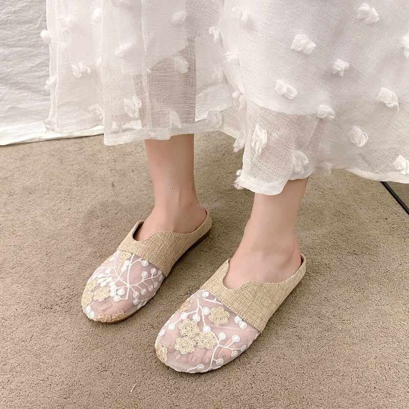 New Designer Sandals With Free Shipping Fishermen's Shoes With Toe Caps And Half Slippers For Women's Summer Outdoor Wear Linen One Foot Off