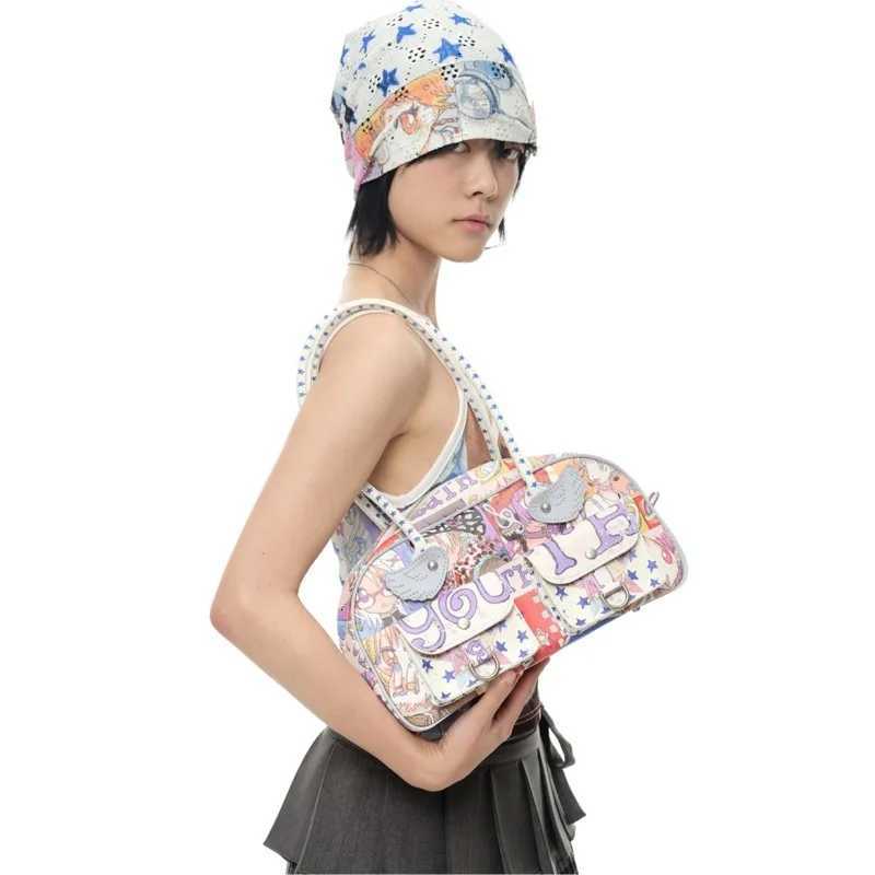 YB x Oliwa Graphic Wings Shoulder Bag Women Korean Fashion Brands Designer Handbags 2025 New Cute Cartoon Printing Female Bags X251104