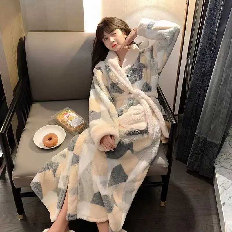 Winter Kimono Warm Flannel Bath Robe Long Coral Fleece Bathrobe Dressing Gown Women Cozy Night Sleepwear Plus Size 3Xl C251104
