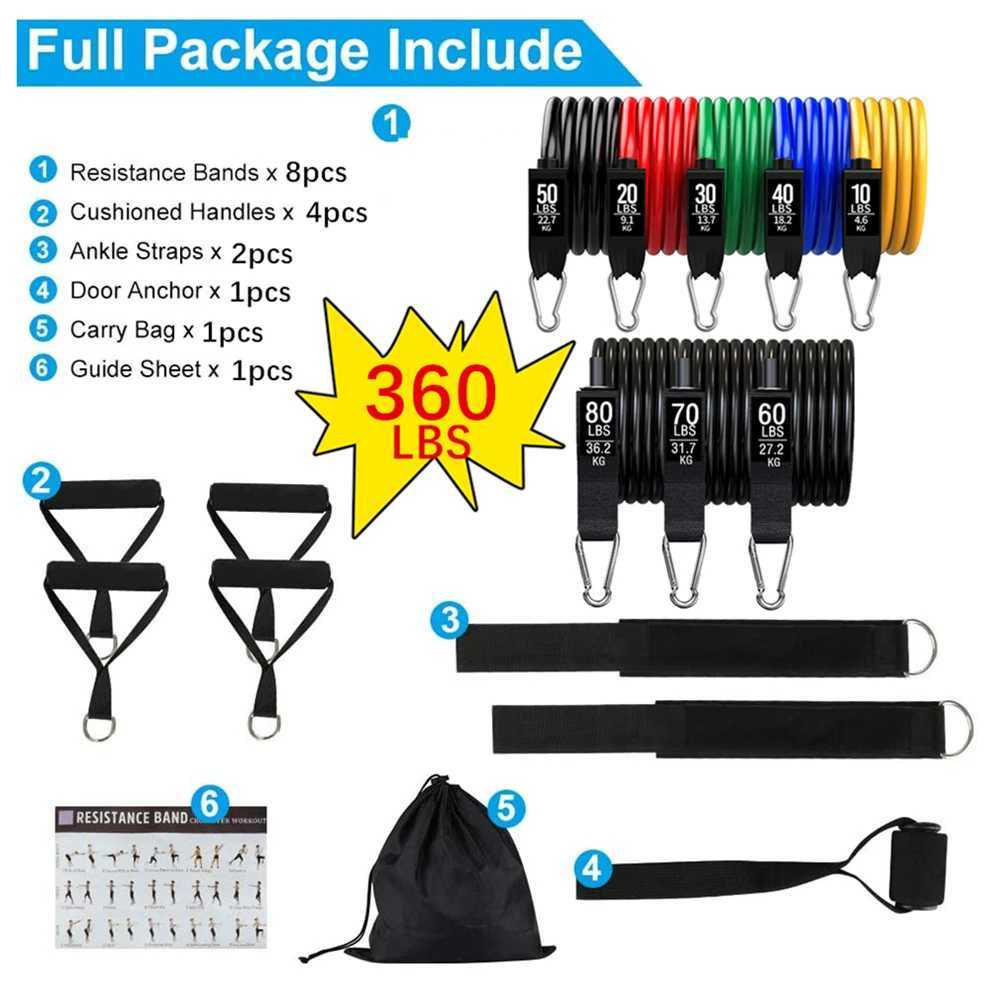 360lbs fitness exercise resistance band set elastic tube pull rope yoga band training fitness equipment Y250403