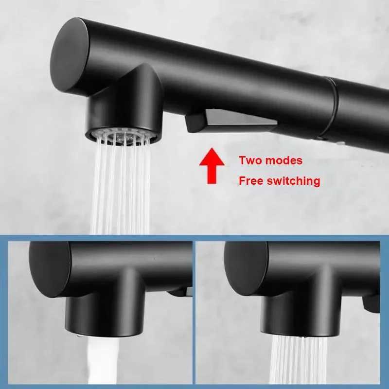 Black Pl Out Kitchen Sink Faucet ible 2 Modes Stream Sprayer Nozzle Faucets Stainless Steel Hot Cold Wate Mixer Tap Deck Y251104
