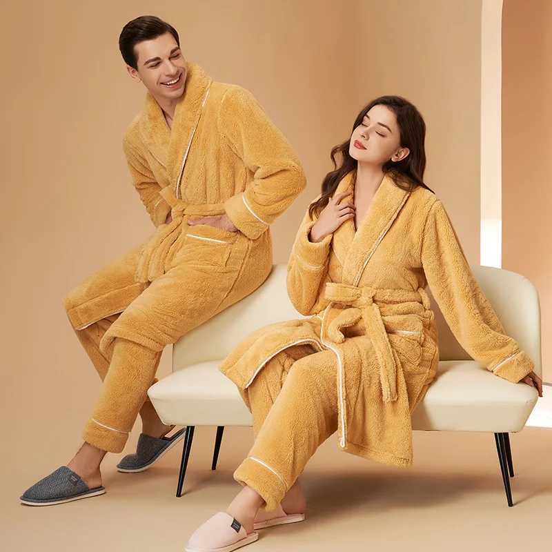 Men Winter Extra Long Warm Flannel Bathrobe Pant Sets Plus Size Coral Fleece Robes Long Sleeve Bath Robe Pijama Women Sleepwear C251104