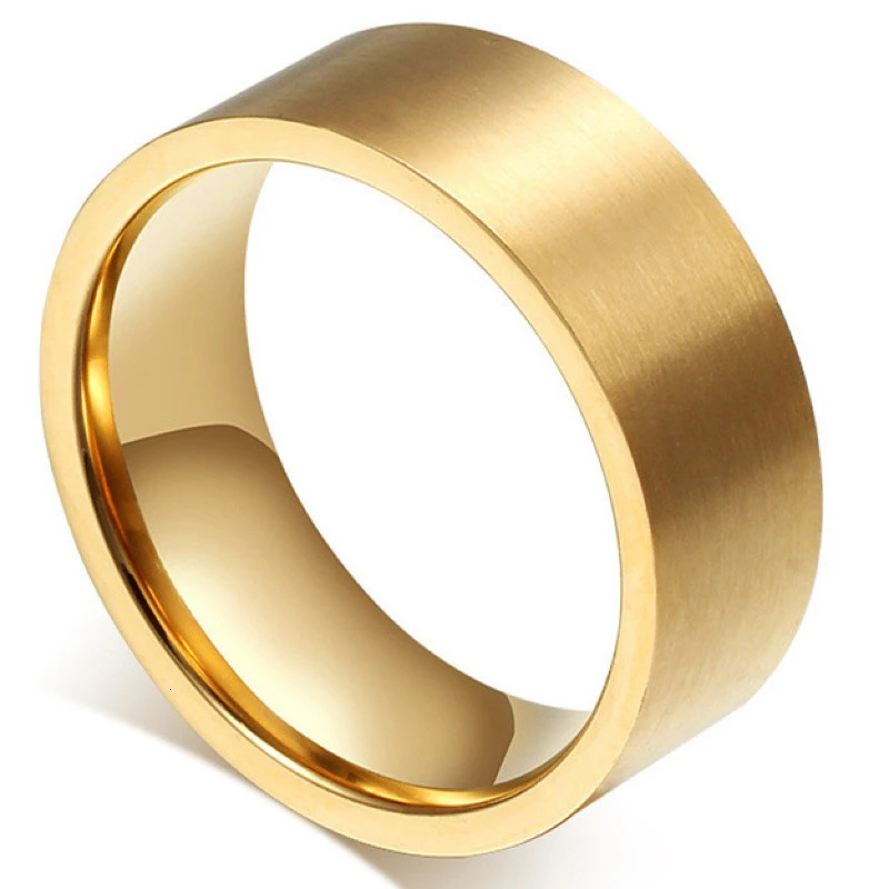 QianBei 8mm Classic Wide Chunky Ring for Men Gold Color Silver Color Black Stainless Steel Male Ring Alliance Wedding Jewelry 251031