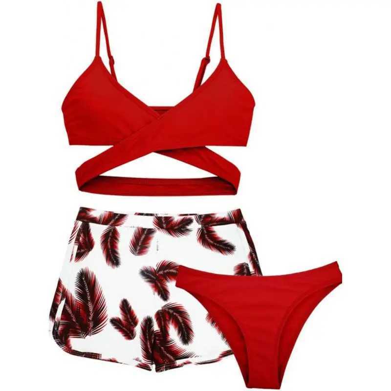 Childrens Classic Flower Printed Bikini Set Holiday Beach Swimsuit Three Piece Set Baby Swimsuit J250403