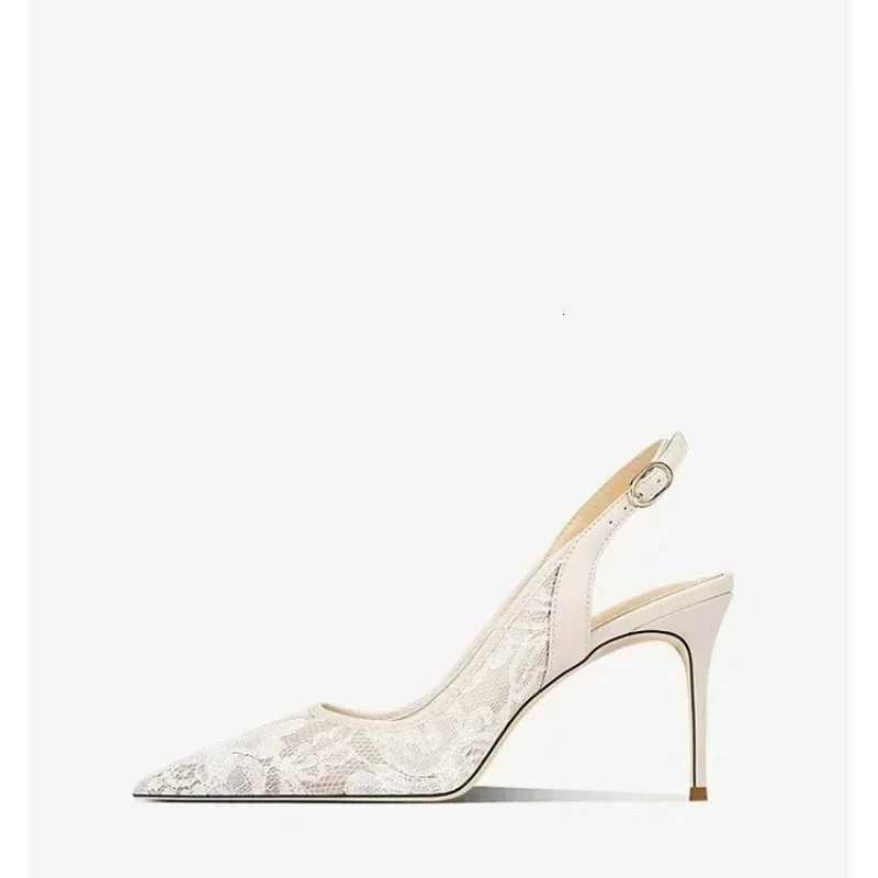 Lace Womens High Heels Sexy Party Pumps 2025 New Fashion Pointed Toe Buckle Strap Thin Heel Slingbacks Womens Sandals W251104