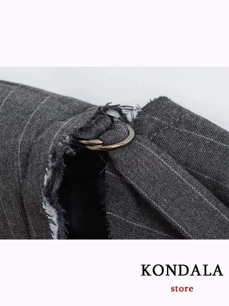 KONDALA Casual Black Striped Women Suit V Neck Single Button Blazer Straight Loose Pants Fashion 2023 Autumn Office Lady Set