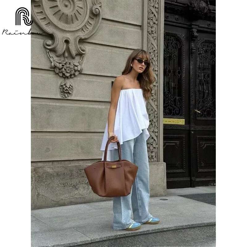 RAINBOW New Leather Large Capacity Niche Brand Design Women's Shoulder Bag Solid High-End Shopping Fashion Ladies Handbag