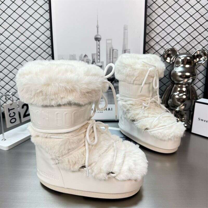 2025 Winter Durable New Waterproof Starry Sky Moon Snow For Women Mid-High Lace-Up Non-Slip Warm Ski Boots