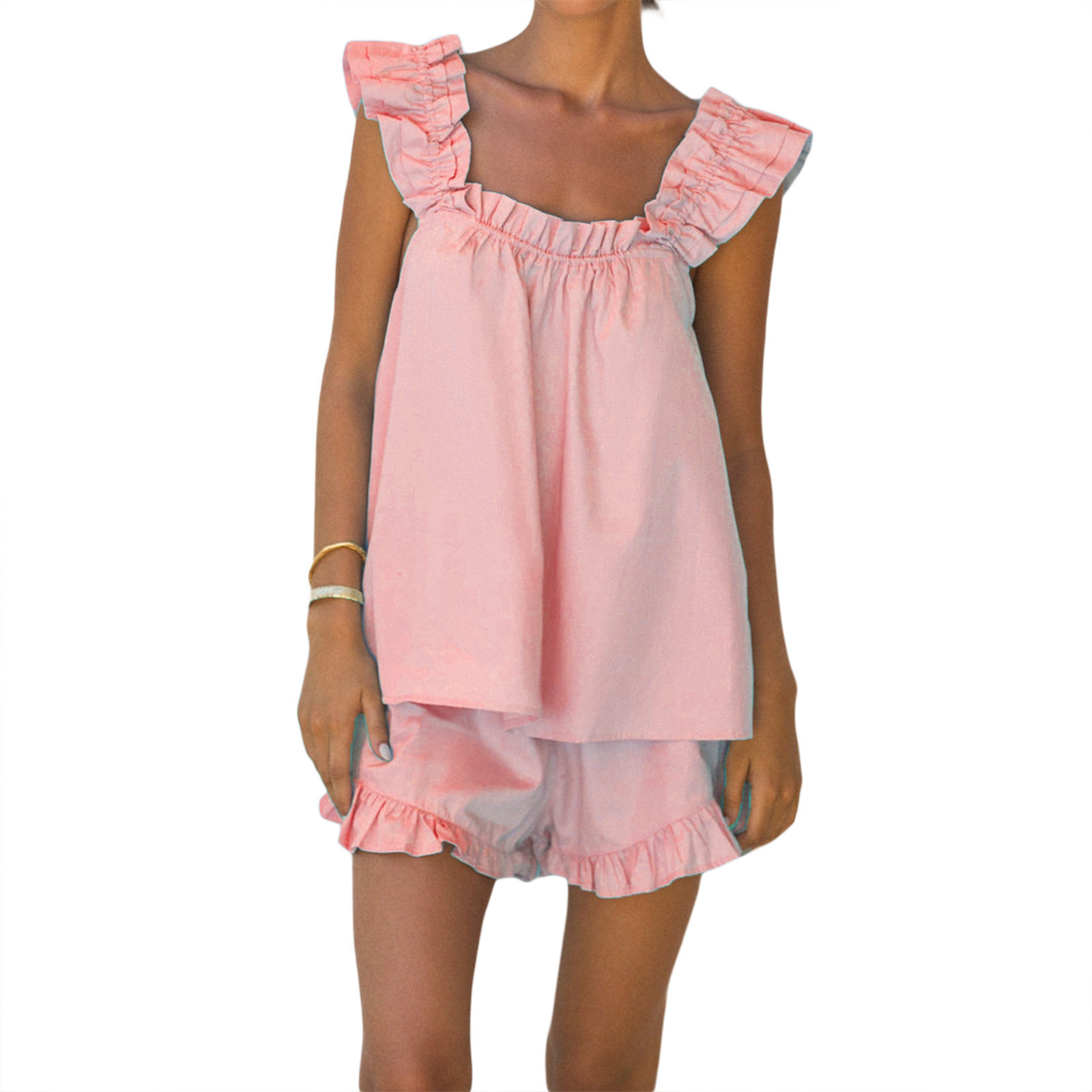 2025 Summer Womens Cotton and Hemp Vest Mushroom Edge Fashion Style Shorts Two Piece Set Niche Casual Set