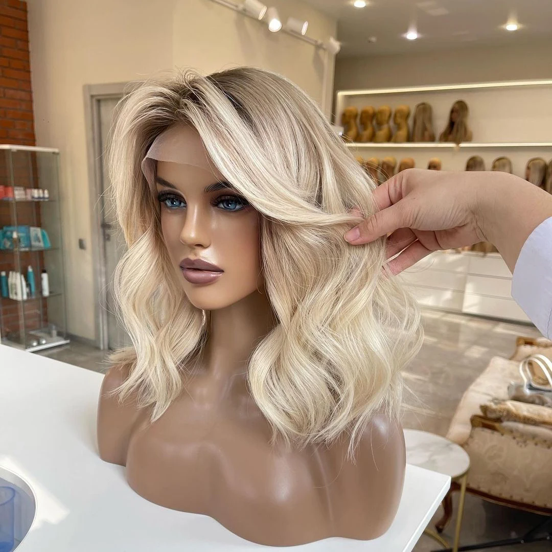 Raw virgin gray human hair wigs short ombre blonde lace closure wigs 360 hd Full lace wig 613 colored real brazilian hair lace front wig bob 5x5"