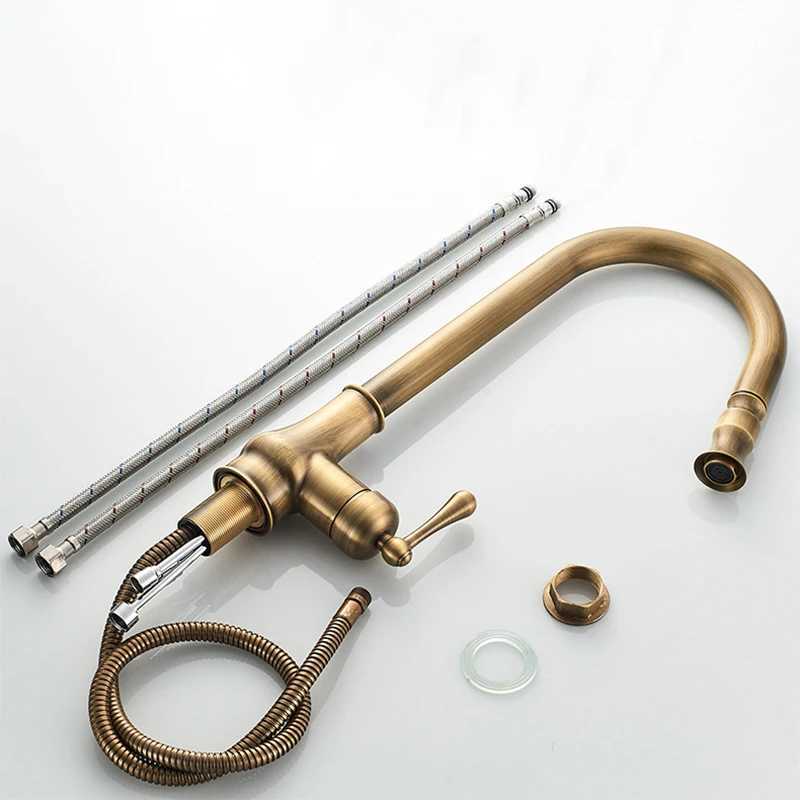Antique Kitchen Faucet Pl Out Spray Kitchen Sink Single Handle Deck Mount Water Crane 360 Rotation Hot Cold Water Mixer Tap Y251104