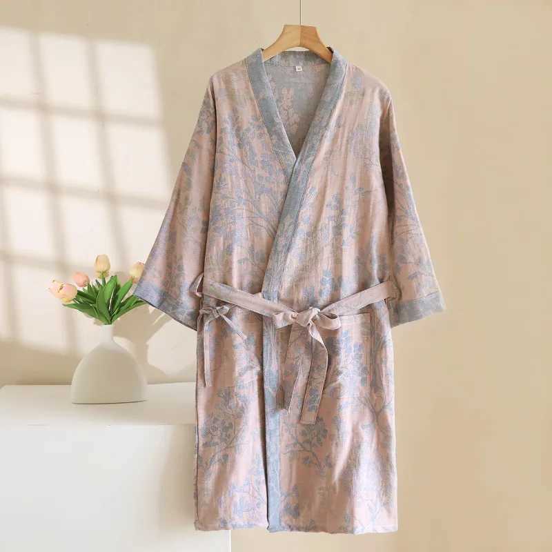 2025 New Womens Spring/Summer Sleeping Robe 100 Cotton Gauze Color woven Jacquard Bathrobe Quick drying Robe Sleepwear C251104