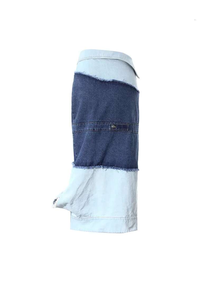 Getspring Women Jean Skirt 2024 Autumn Fashion High Waist Color Matching Single Breasted Split Irregular Blue Long Denim Skirts