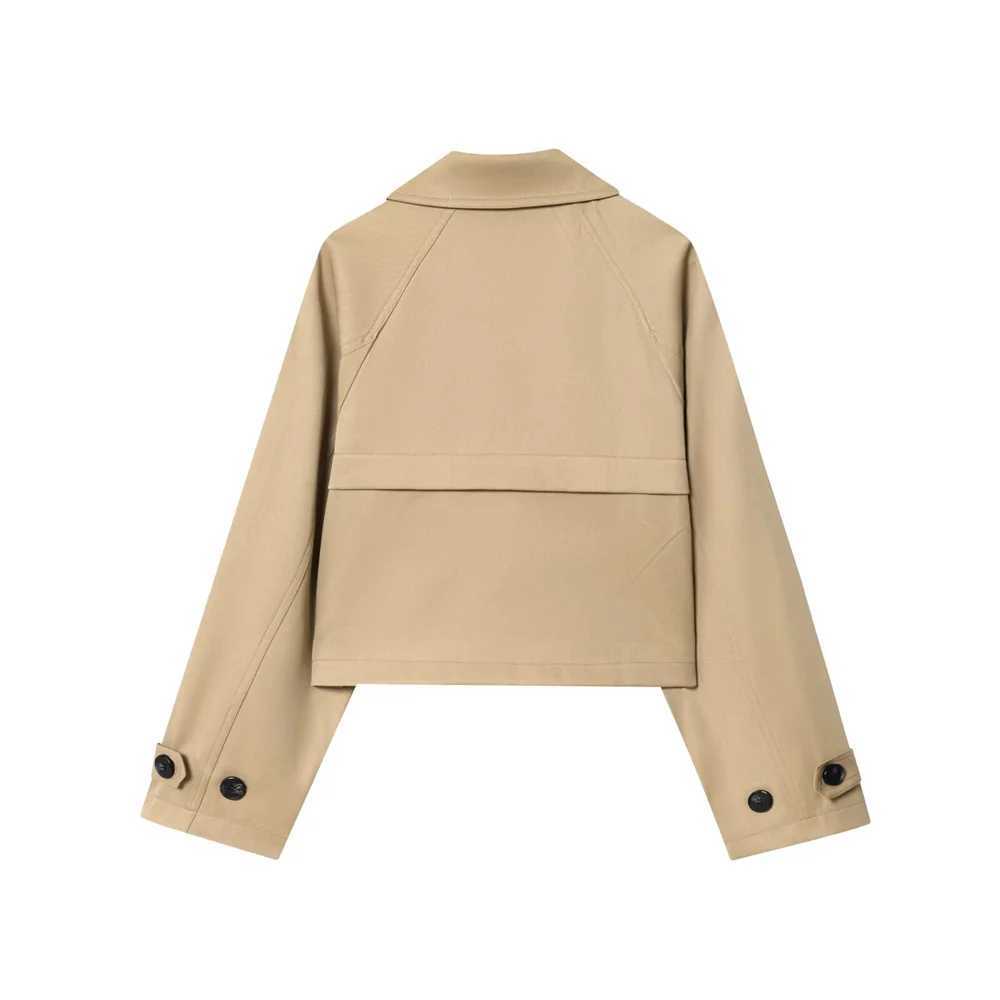 Autumn new womens casual temperament simple lapel long sleeved double breasted short windbreaker J251103