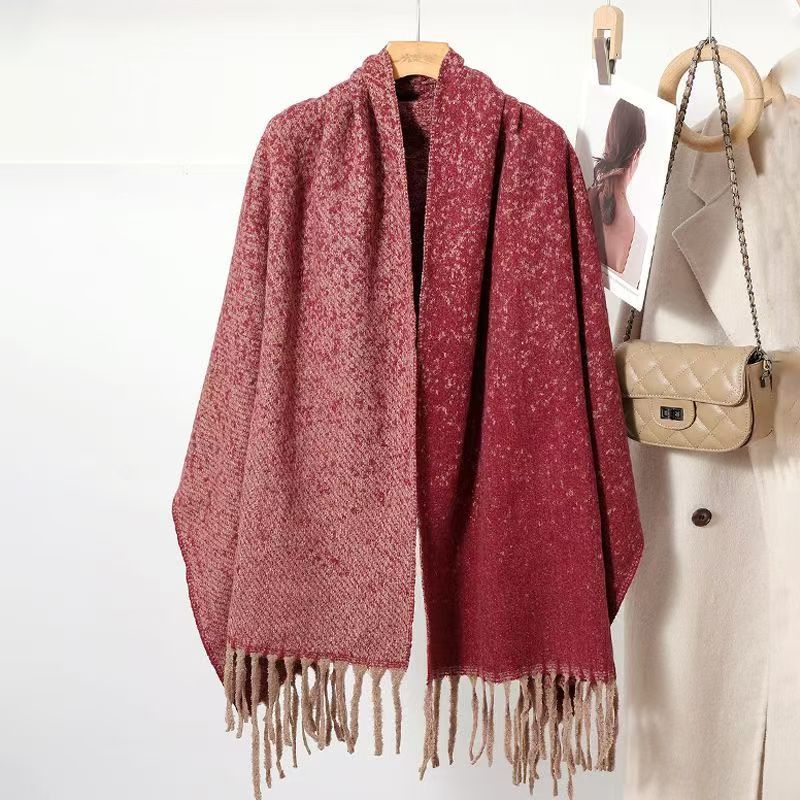 T414 autumn and winter warm scarf new style women's long shawl solid color long tassel neck Korean version skin-friendly