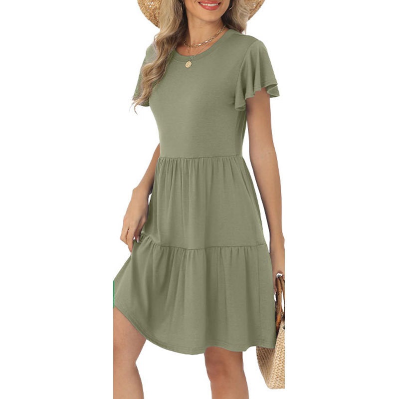 New 2025 Spring and Summer Womens Elegant Leisure Vacation Style Short Sleeve Dress