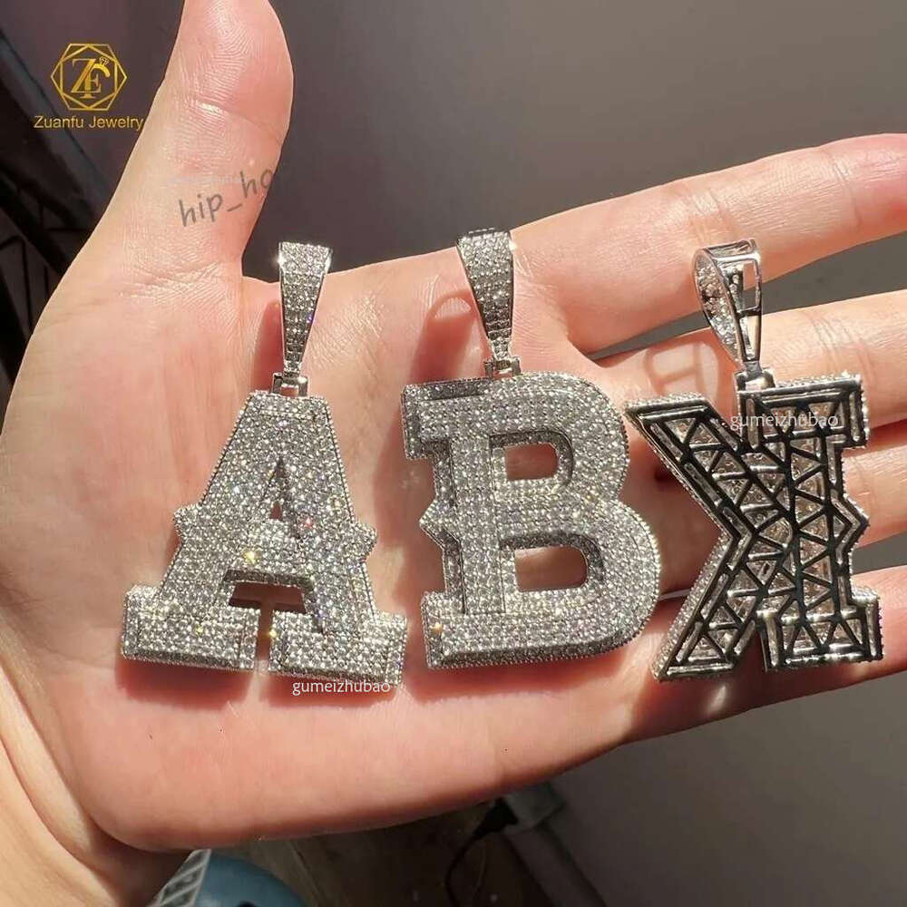 Fashion Fine Jewelry Moissanite Charm Pure Sier Single Initial Name Letter Custom Ice Out Pendant for Gift
