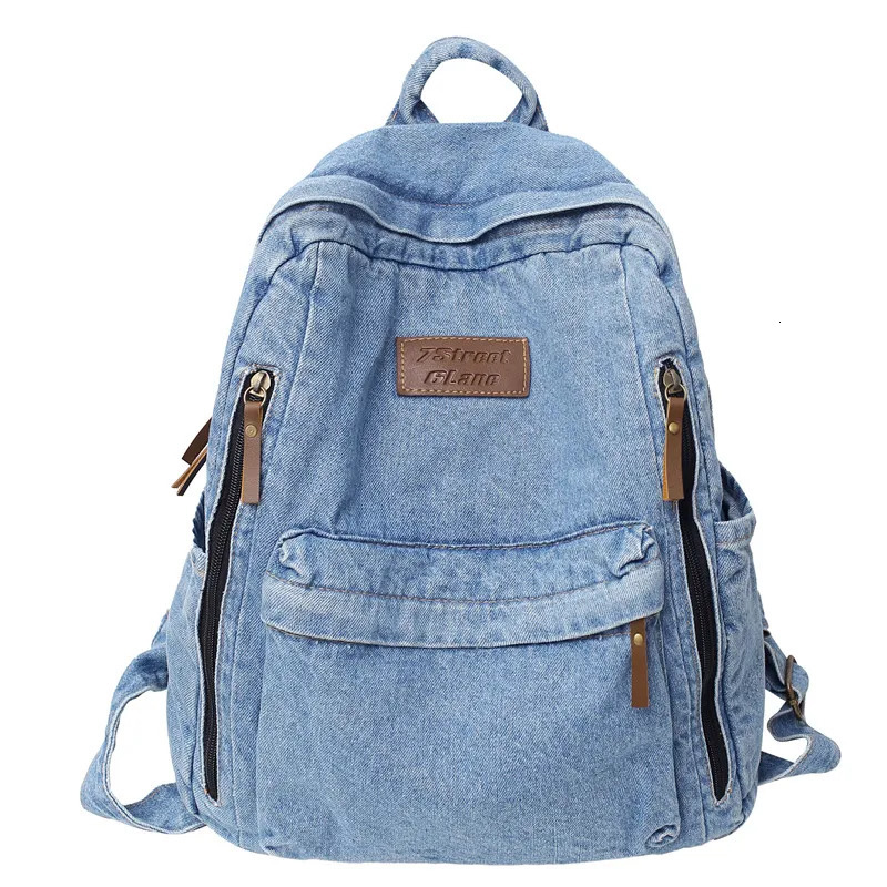 Student Denim Fashion Backpacks Zipper Bookbag Multi Pockets Large School Bag y251104