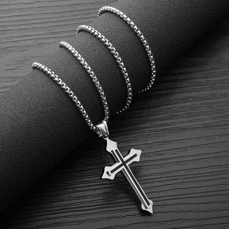 Minimalist Cross Necklace Black Oil Drop Pendant Silver Color Stainless Steel Chain hip-hop Punk Jewelry For Women Men GiftsXJ251104