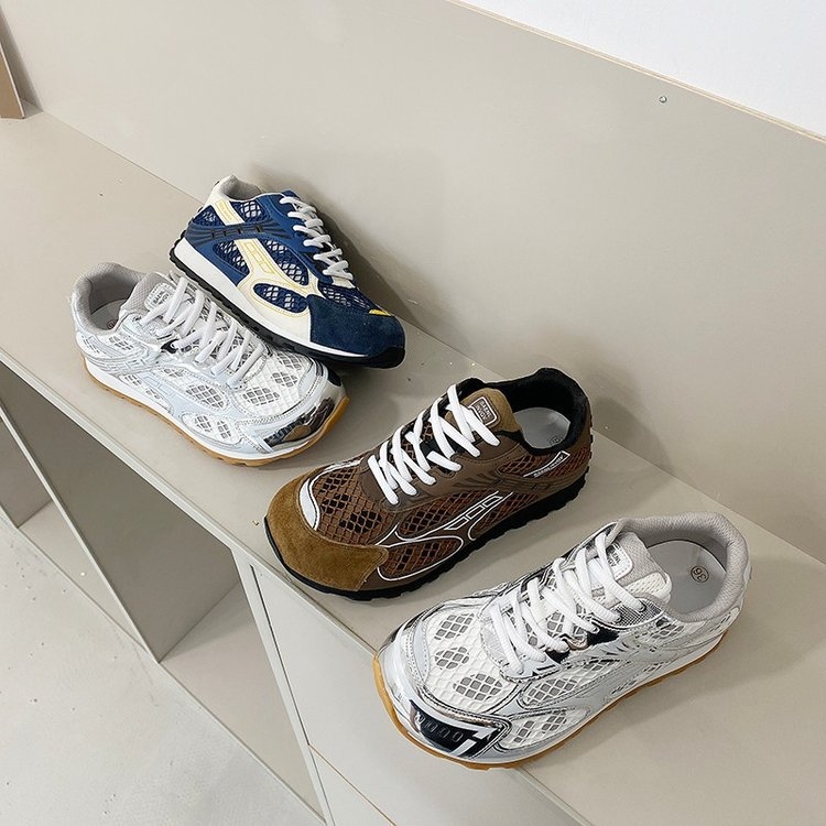 Women's Mesh Silver Chunky Sneakers 2025 Summer Style Internet Celebrity Thick-soled Sports Casual Shoes