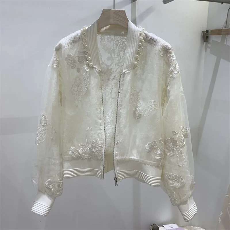 Neploe Chinese Style Beading O-Neck Jackets 2025 New Long Sleeve Tops Mujer Y2k Embroidery Sun Protection Coat Women