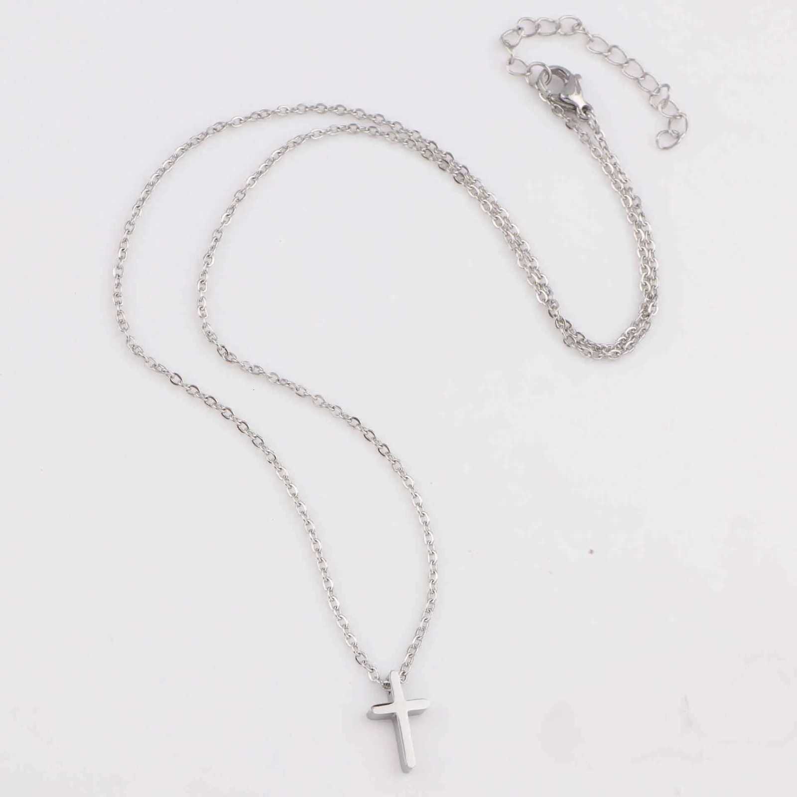 Mirror Polished Stainless Steel Cross Necklace Mini Small Cross Pendants Girls Gift Women Christian Necklaces Cross Bead CharmsXJ251104