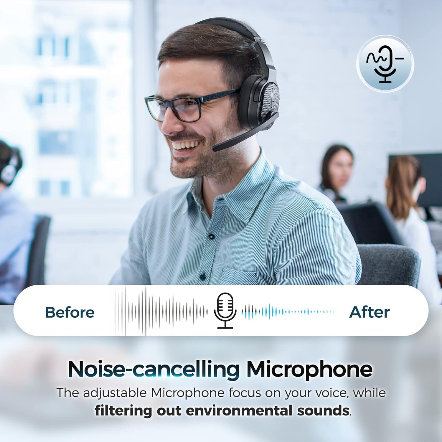 COSMUSIS Truck Driver Wireless Earphones Noise Cancelg Microphone, 50+Hour HD Call Bluetooth Earphones, with Removable Ear Pads/Single+Dual Mode, Suit