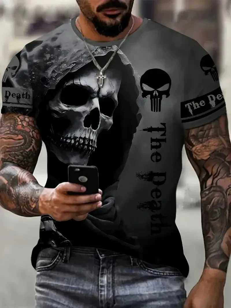 Horror Death Mens Skull T-shirt Short Sleeve 3D Printed Horror Street Hip Hop T-shirt O-Neck Loose Casual Summer Top W250403