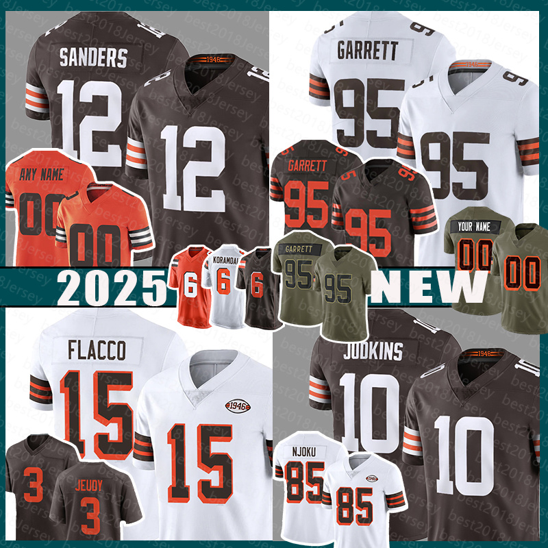 Mens Joe Flacco Football Jerseys Myles Garrett Shedeur Sanders David Njoku Quinshon Judkins Jerry Jeudy Mason Graham Kenny Pickett Jim Brown