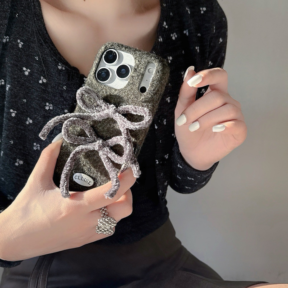 Velvet Bowknot Solid Color Phone Case Compatible with iPhone 17/16 Pro Max Simple Cartoon iPhone 15/14 Pro Shockproof