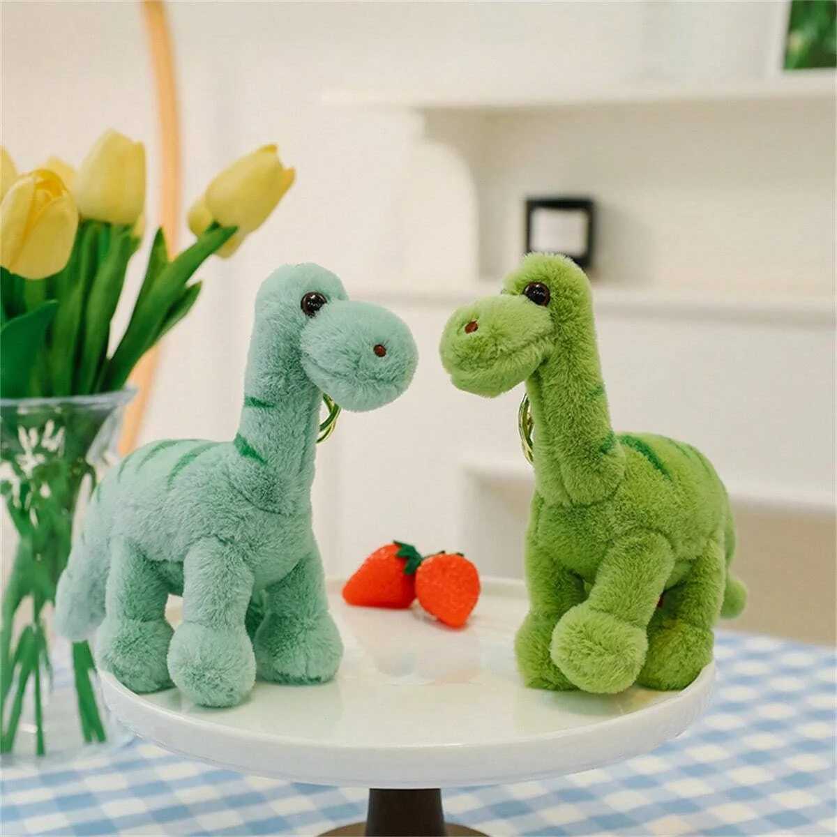 Fluffy Dinosaur Keychain Long Plush Soft Key Ring for Backpacks Cute Bag Charm Accessory Stuffed Animal Plush Bag Pedant C251104