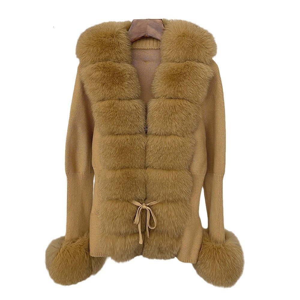 Autumn Winter New Detachable Real Fox Fur Placket Cuff Fur Knitwear Fur Coat 241121