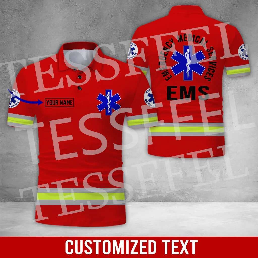 Custom Name Cosplay EMS EMT Medical Paramedic Nurse Worker Retro 3DPrint Summer Polo Shirts Haruku Casual Short Sleeves A2