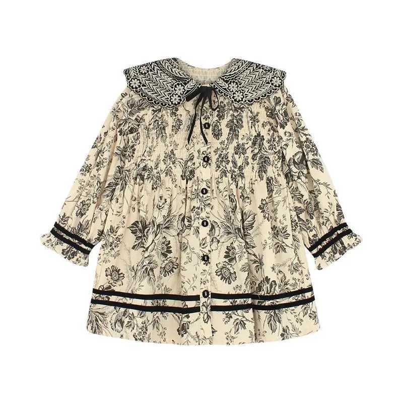 Girls Spring Autumn Dress Embroidered Floral Fashionable Long Sleeve Dress Stylish Peter Pan Collar Autumn Dress C251104