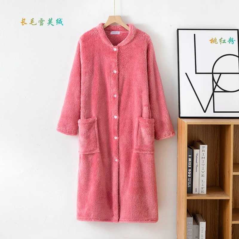 Autumn Winter Thick Bathrobe Women Comfortable Coral Fleece Button Sleepwear Robe Female Dressing Gowns Loose Flannel Robes C251104