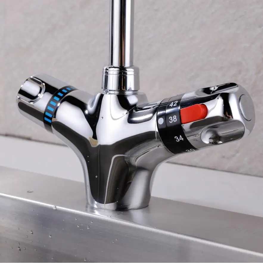 Solid Brass Chre Finish Kitchen Mixer Tap Thermostatic Faucet for Cold And Hot Water Constant Temperature Basin Faucet Y251104