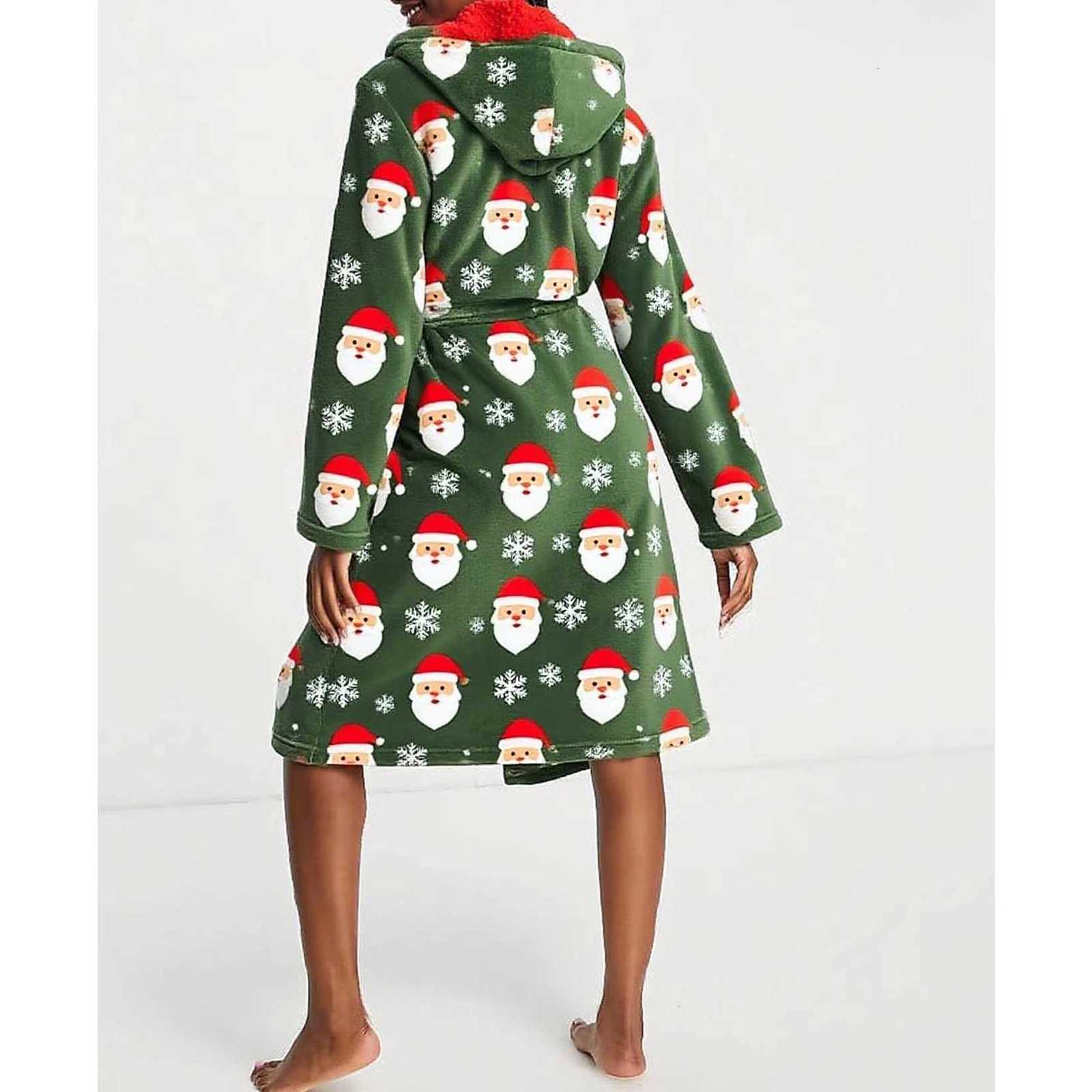 Christmas Womens Long Bathrobes Fashionable Soft Warm Reindeer Print Hooded Robes Loose Funny Christmas Robes C251104