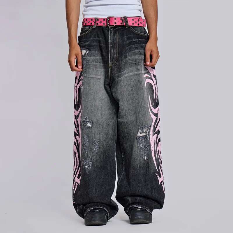 Y2k Baggy Jeans Gothic Vintage Printing Pattern Washed Ripped Hip Hop Streetwear Haruku Men Women Casual Wide Leg Jeans