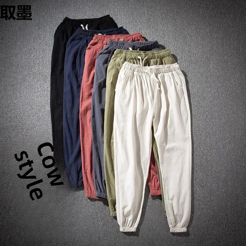 Spring Summer Thin Breathable Linen Pants Men Loose-Fit Straight-Leg Chinese Style Cotton Linen Pants Casual Linen Long Pants Pl 250402