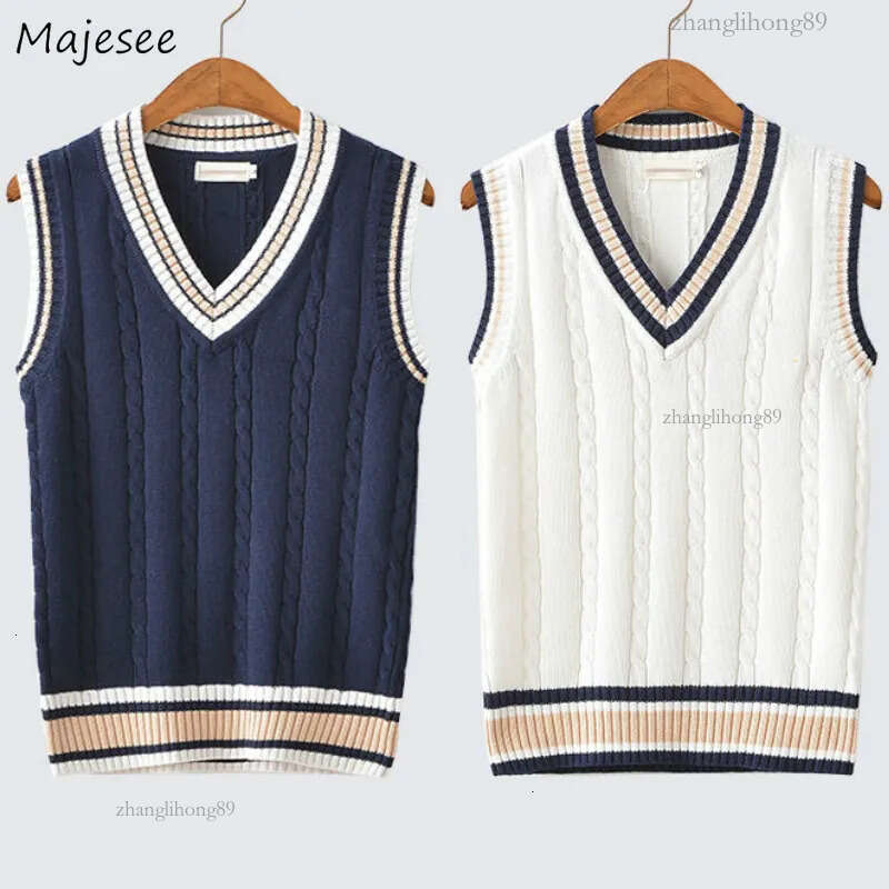 Men's Sweaters Sweater Vest Men Thicken V neck Sleeveless Knitted Vests Striped Retro Preppy style Simple Chic Loose Casual All match 230615