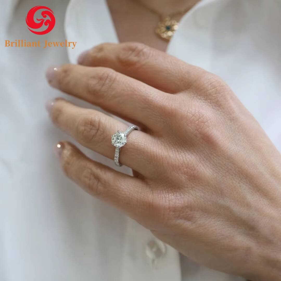 Elegant VVS Moissanite Solitaire Ring for Women 14K/18K White Gold 6 Prongs 65MM 2CT 3CT Round Cut GRA Certificate