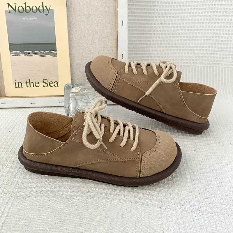 2025 Spring/Summer New Fashion Edition Round Toe Womens Soft Bottom Lace Top Casual Simple Splicing Flat Shoes Z250403