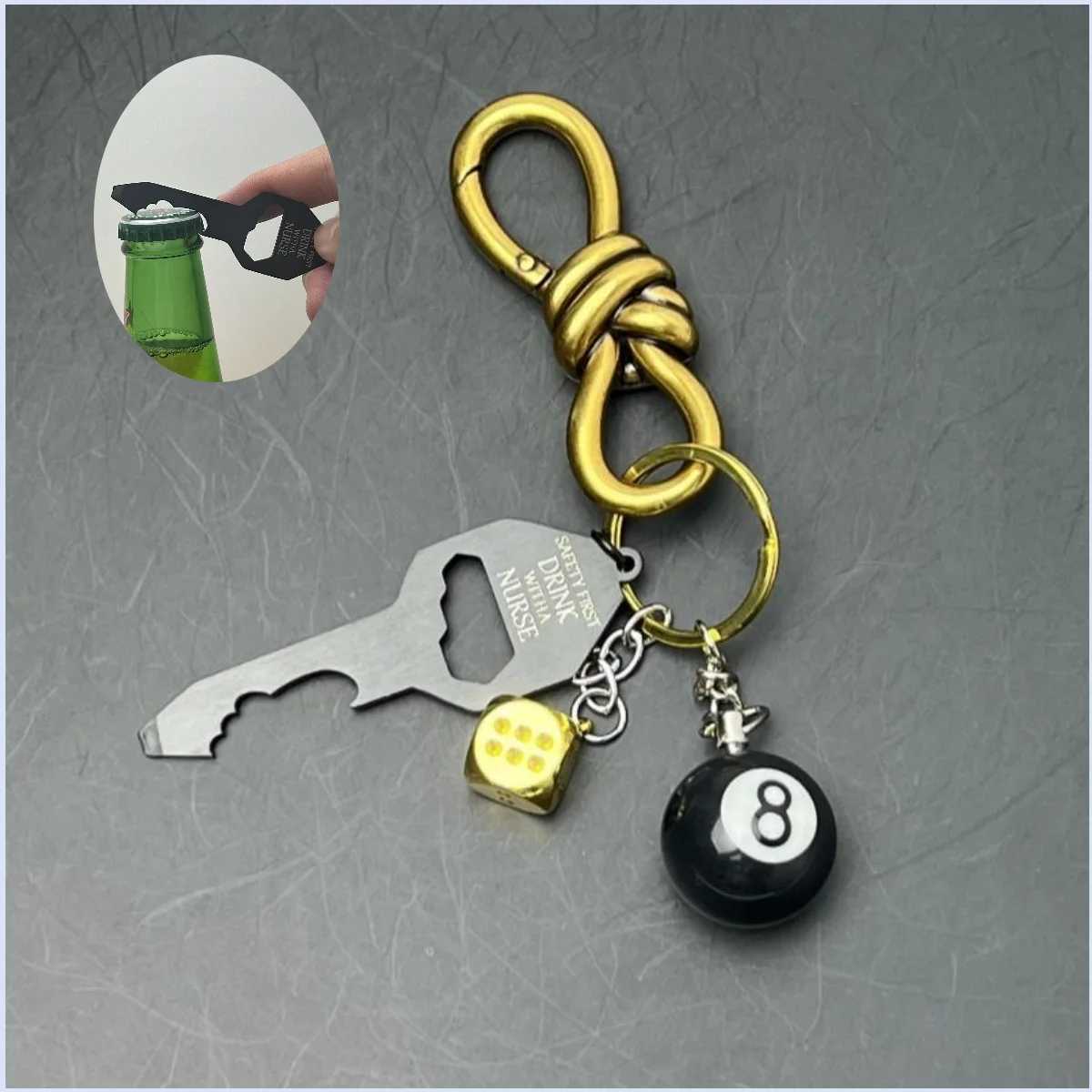 originaDIY Metal keychain Fashion waist decoration Backpack ornament Lucky Dice Black 8 Portable bottle opener Mens small giftsW251103