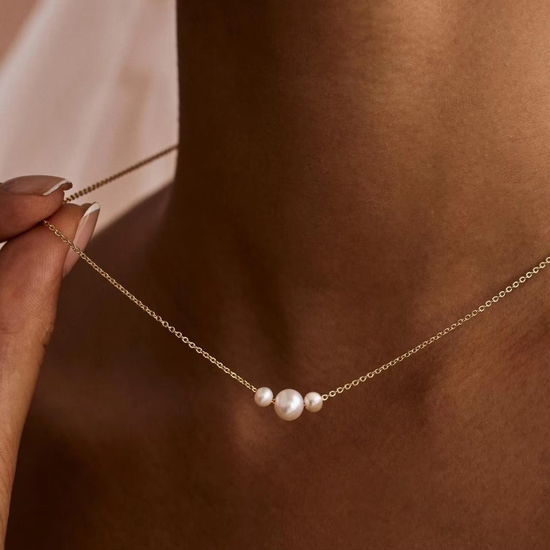 Minimalist 18K Gold Plated Chain Choker for Women Daily Freshwater Pearl Necklace Wedding Jewellery Bridesmaids Gift