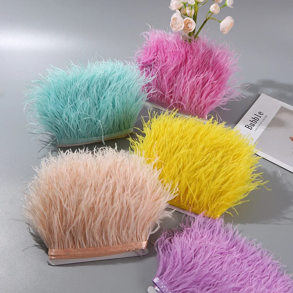 Wholesale 10Yards Natural Ostrich Feather Ribbon Length 810cm Feather Trim Fringe DIY Costumes Sewing Clothing Accessories 251103