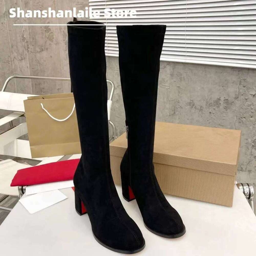 2025 Newest Winter New Women's Genuine Leather Sensual Style Red Bottom Knee Boots High Heel Zapatos De Mujer